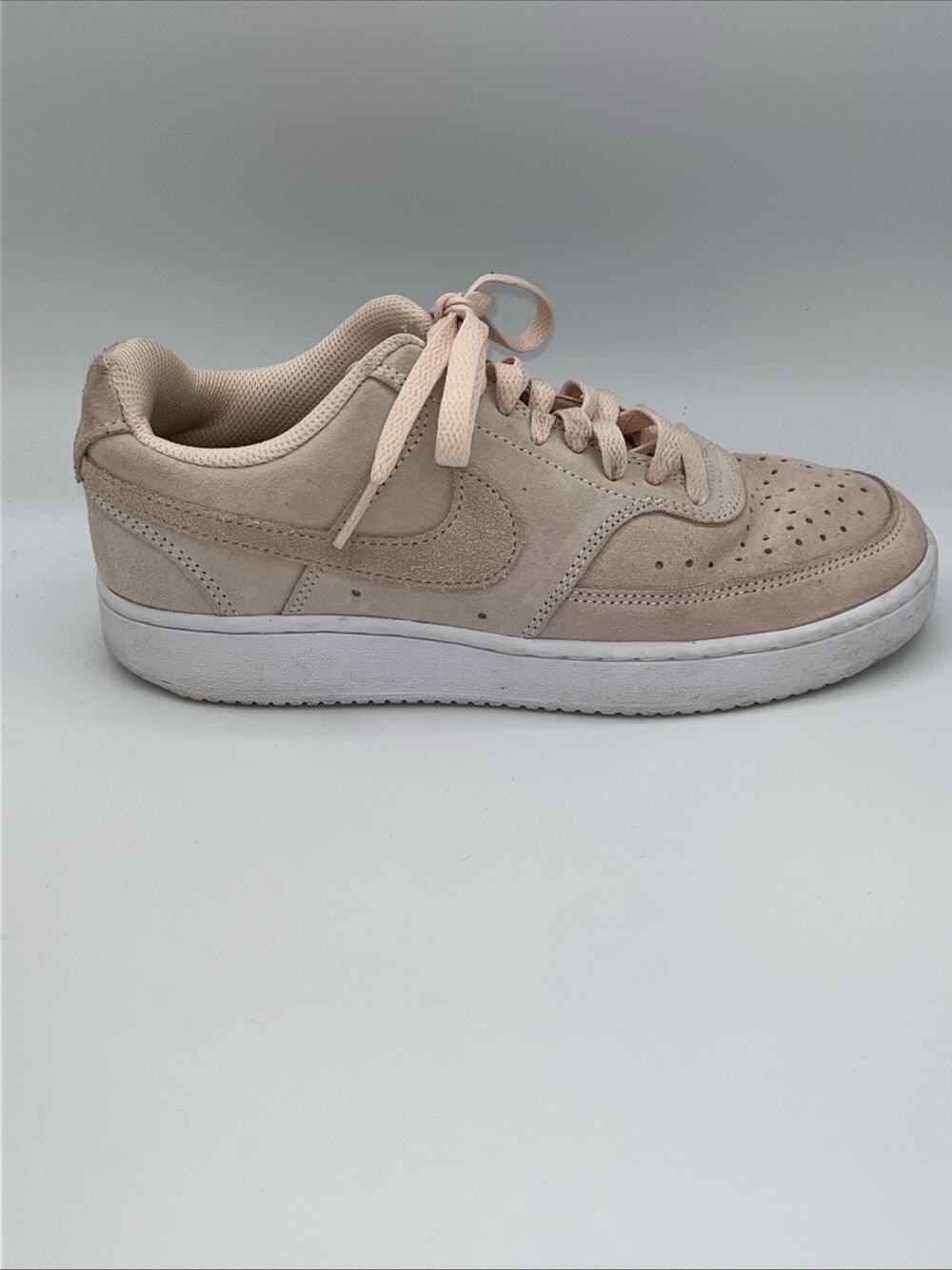 Nike Court Vision Low Womens Size 7.5 Pink White Athletic Suede Shoes Sneakers